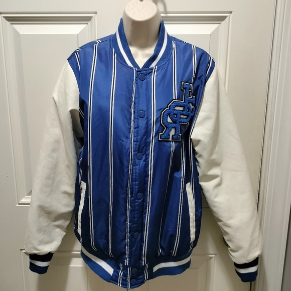 Ring of Fire Blue and White Striped Bomber Jacket Size Small - Picture 3 of 5